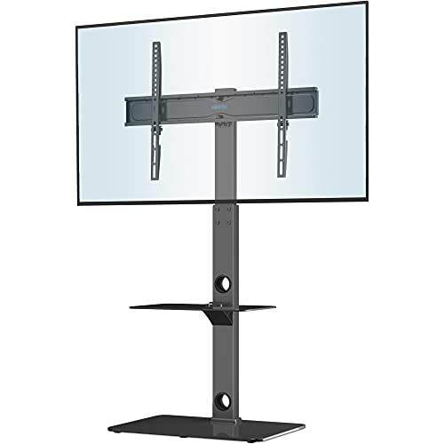 BONTEC Soporte TV Pie Universal para TV de 30-70 Pulgadas de Plasma LED OLED LCD, Ajustable en Altura, Soporte TV Suelo con Estantes de Vidrio Templado de 2 Niveles, hasta 40 Kg, VESA MÁX. 600x400 mm