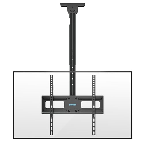 BONTEC Soporte TV Techo Inclinable y Giratorio, Altura Regulable en 6 Posiciones para TV de 26 a 65 Pulgadas, Soporte de TV Techo con hasta 45 kg, Máx. VESA 400 x 400 mm