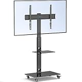 BONTEC Soporte de TV con Ruedas para Pantallas de Plasma/LCD/LED de 30-70 Pulgadas hasta 40 kg, Soporte TV Suelo con 6 Ajustes de Altura Ajustable de Vidrio Templado de 2 Niveles, MAX VESA 600x400 mm