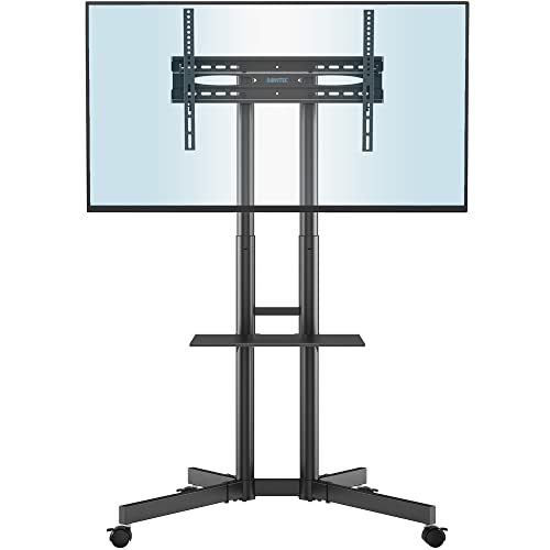 BONTEC Soporte TV Ruedas para Pantallas de 32'-85' Plasma/LCD/LED, Soporte TV Suelo con Bandeja, Soporte TV Pie de Exhibición para Exhibición en el Hogar con Ruedas Giratorias