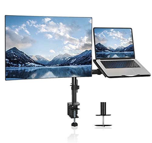 suptek Soporte Monitor y Portatil para Pantallas de LED LCD de 13-27 Pulgadas PC y hasta de 17 Pulgadas Portatil Ordenador, Ajustable en Altura, Inclinable y Giratorio, VESA 75/100 mm - MD6432TP004